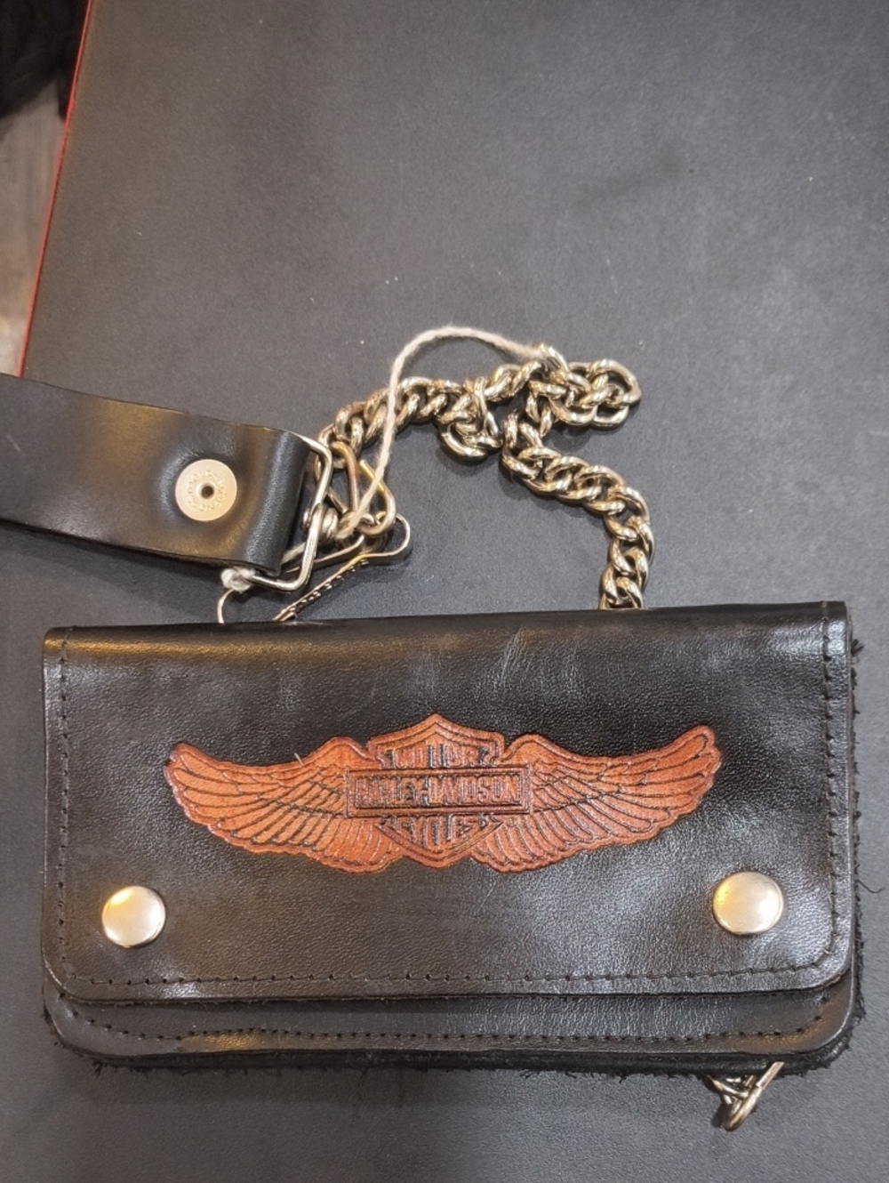Vintage Harley Davidson Black Leather Wallet with Brown Winged Logo